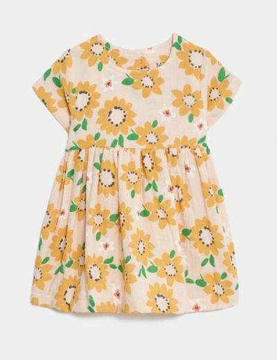 Pure Cotton Sunflower Print Dress (0-3 Yrs)